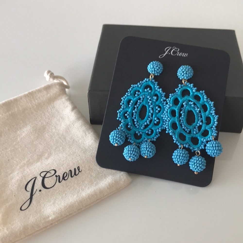 NWT J Crew Beaded crochet statement earrings